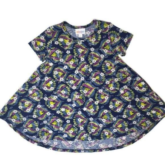 Lularoe Girls Floral Heart Pattern Short Sleeve Dress Size 2 - Picture 3 of 6